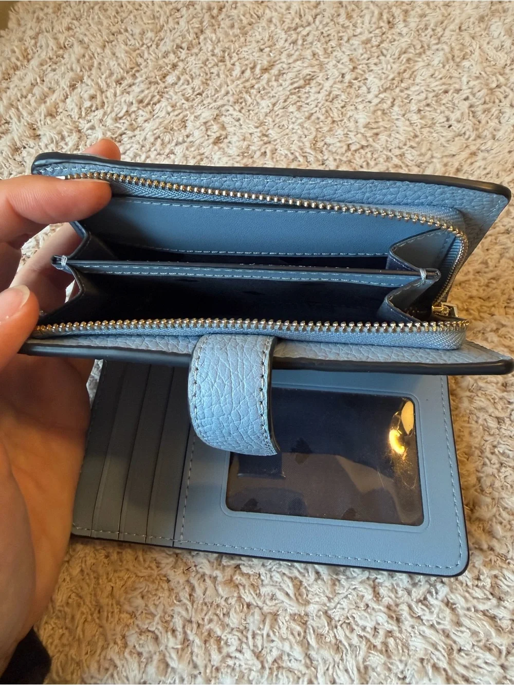 kate spade grayish blue Pebbled Leather Zip Wallet